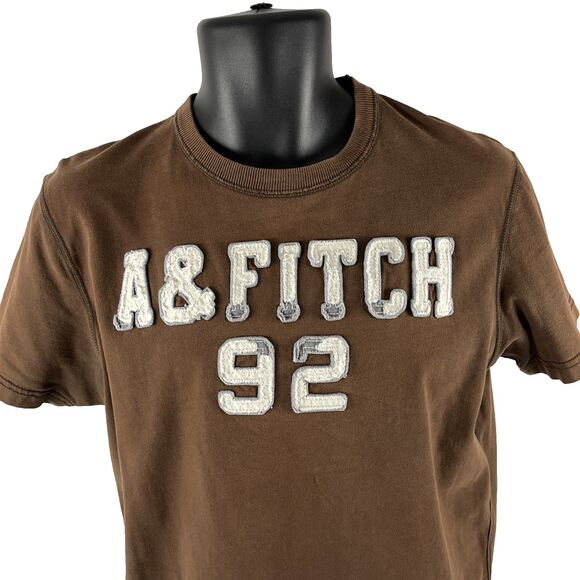 Mens Y2K Vintage Abercrombie & Fitch Spellout T-Shirt Size Medium Muscle Brown - Picture 2 of 7